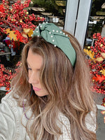Shelly Pearl Knotted Headband- Olive