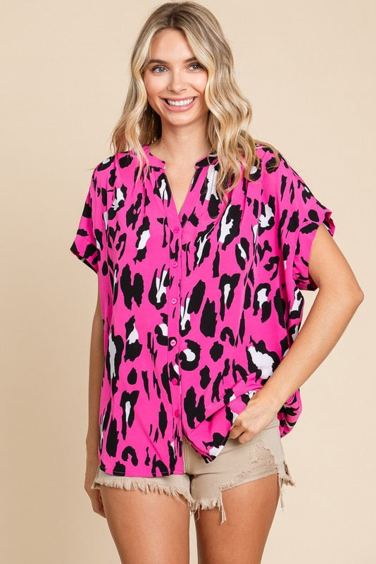 Party Planning Buttoned Blouse- Pink