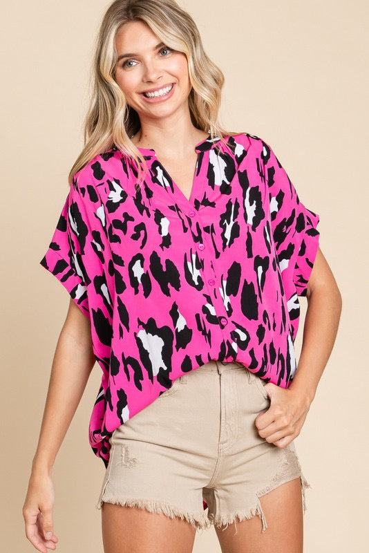 Party Planning Buttoned Blouse- Pink