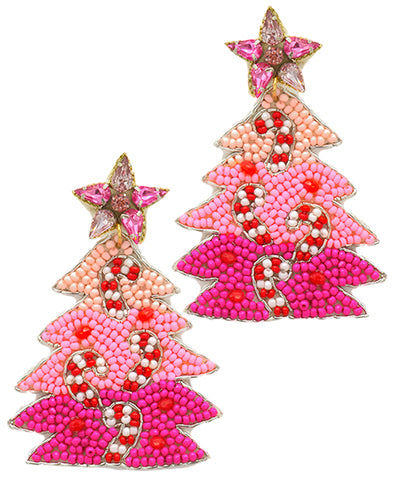 Christmas Tree & Candy Cane Earrings Pink