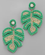 Green Siesta Leaf Bead & Crystal Earrings