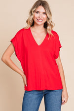 Large- Serious Inquiry Solid V Top - Red