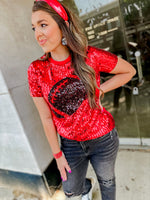 Sequin Shirt with Sequin Football Top Red/Black