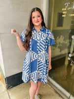 Denim Geometric Button Dress