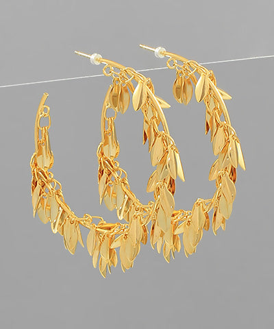 Leaves Dangle Layered Hoops Gold