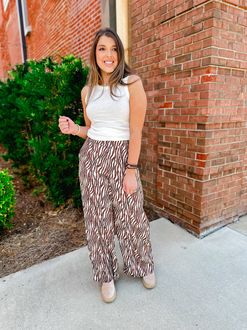 Taking Notes High Waisted Pant- Brown