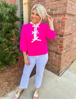 Dainty Bow Texture Top- Pink
