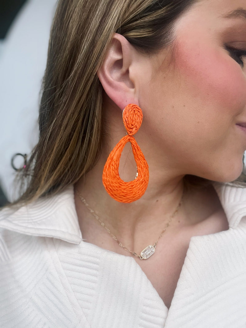 Pop of Color Raffia Earring- Orange