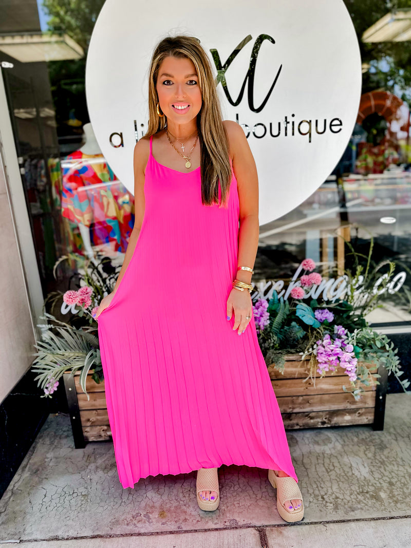 Medium-Pink Pleated Maxi Dress