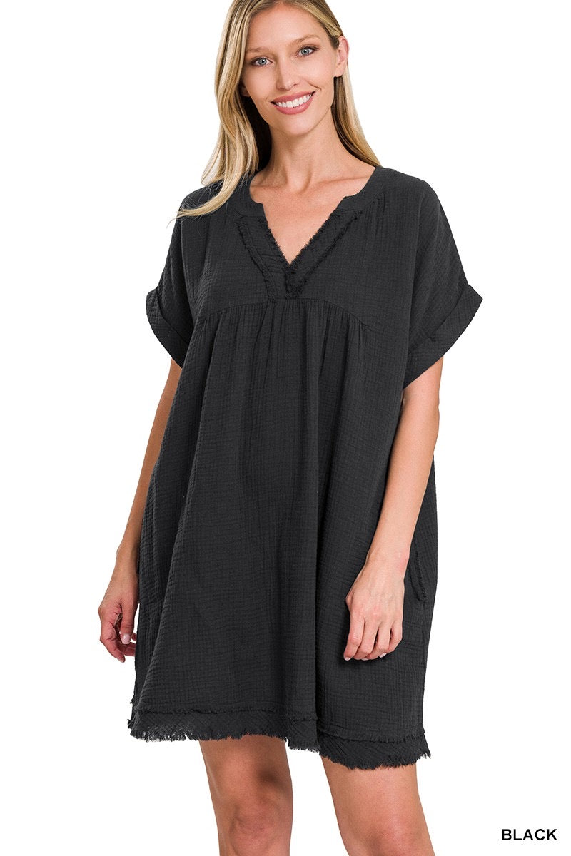 XL-Seaside Guaze Dress - Black