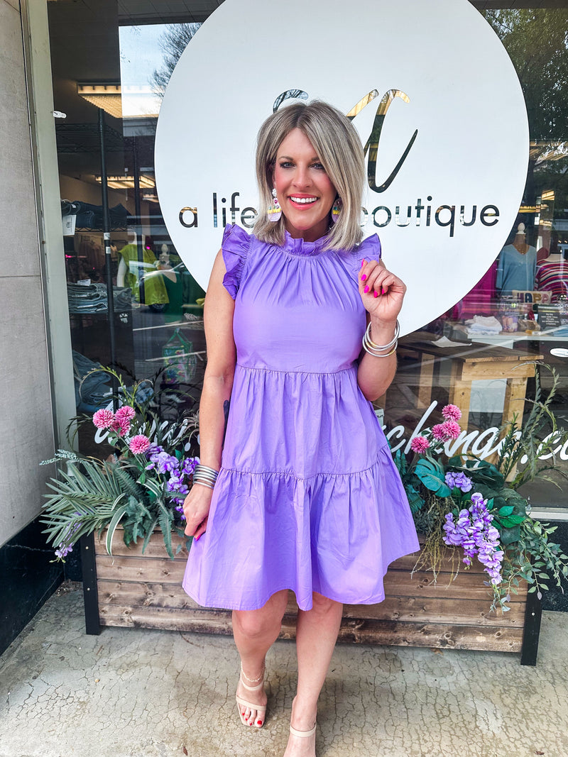 Small-Lavender Tiered Ruffle Dress