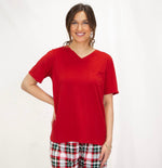 Highlands V Neck Pocket Tee- True Red