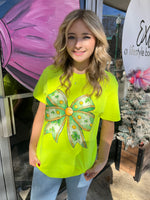 SAFETY YELLOW SHAMROCK BOW TEE