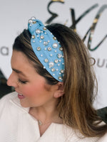 Spring Pearl Studded Headband - Blue
