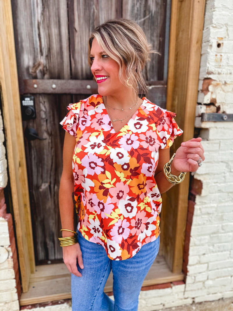 DEAL: Fall Floral Ruffle Top