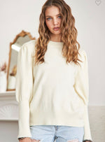 Puff Shoulder Solid Sweater- Ivory