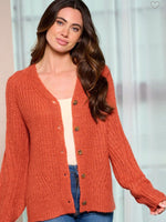 BF- Button Up Sweater Cardigan- Rust