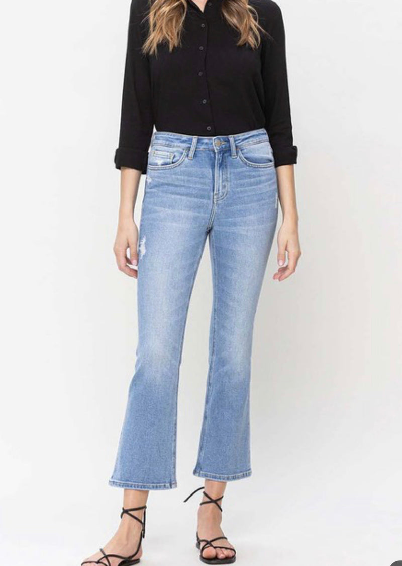 Sprightly High Rise Crop Flare Jean