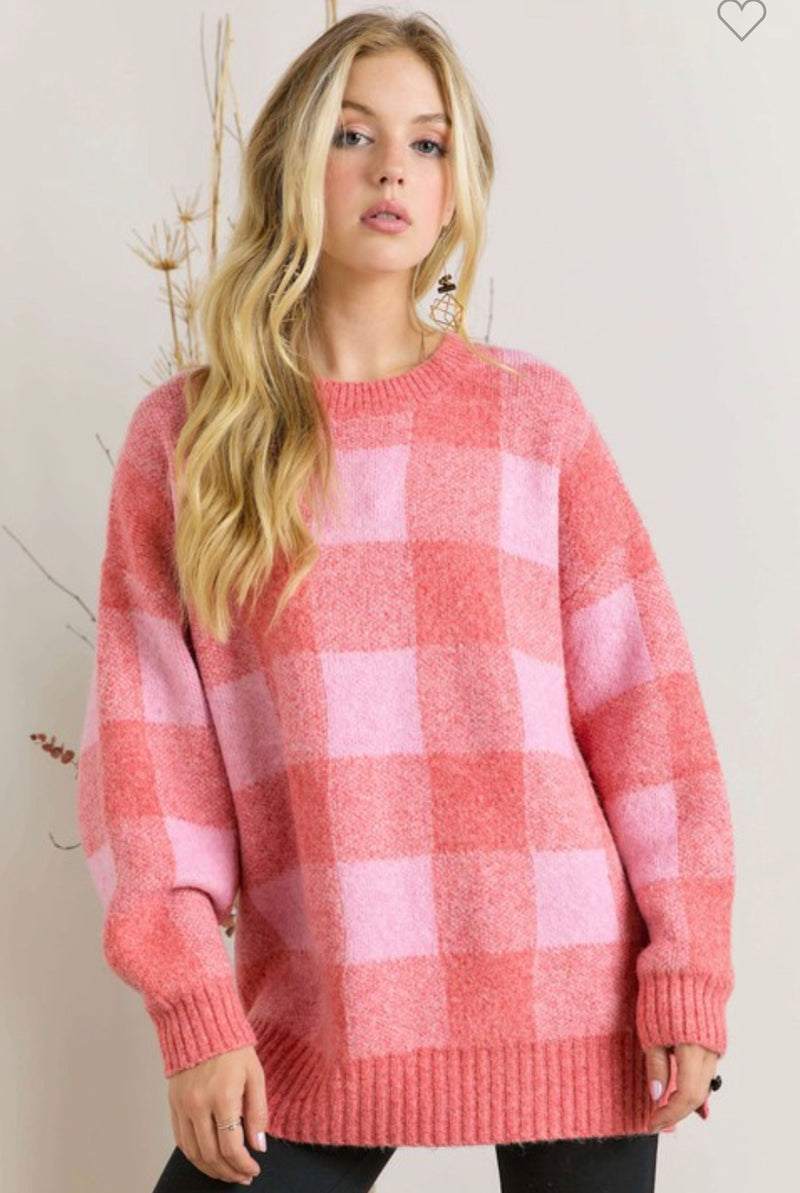 Pink/Red Checkered Sweater