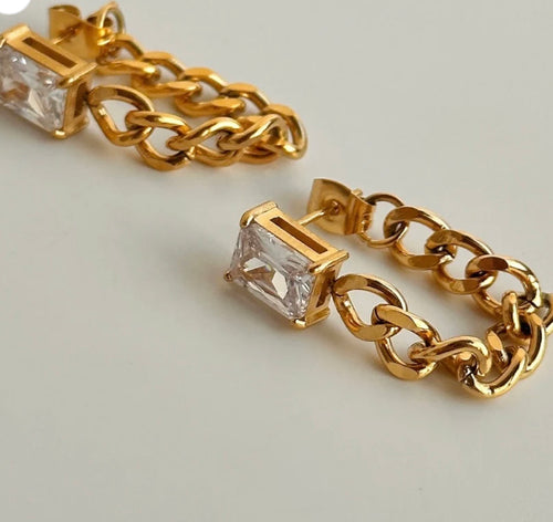 CHAN SUTT WATER RESISTANT DIAMOND CHAIN EARRINGS