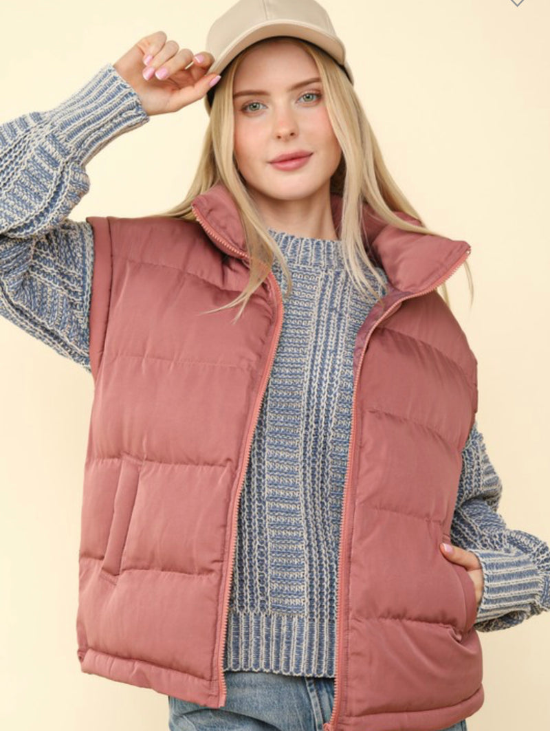 Mauve Casual Comfy Puffer Vest