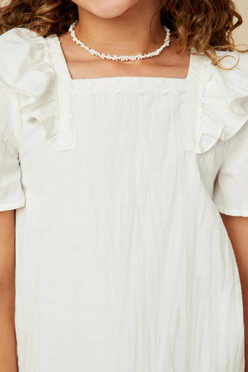 Lace Trimmed Wide Ruffle Detail Top
