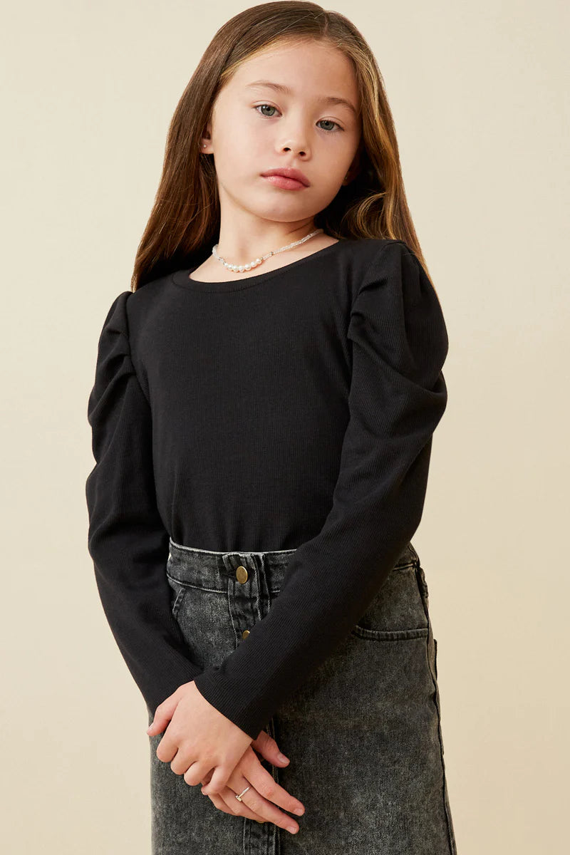 Copy of Pleated Puff Shoulder Knit Top Black