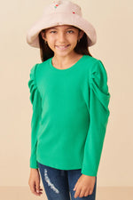 Pleated Puff Shoulder Knit Top - Green