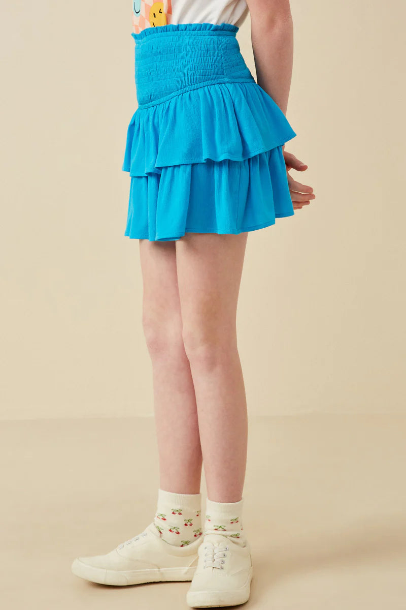 Smocked Ruffle Tiered Mini Skirt - Aqua
