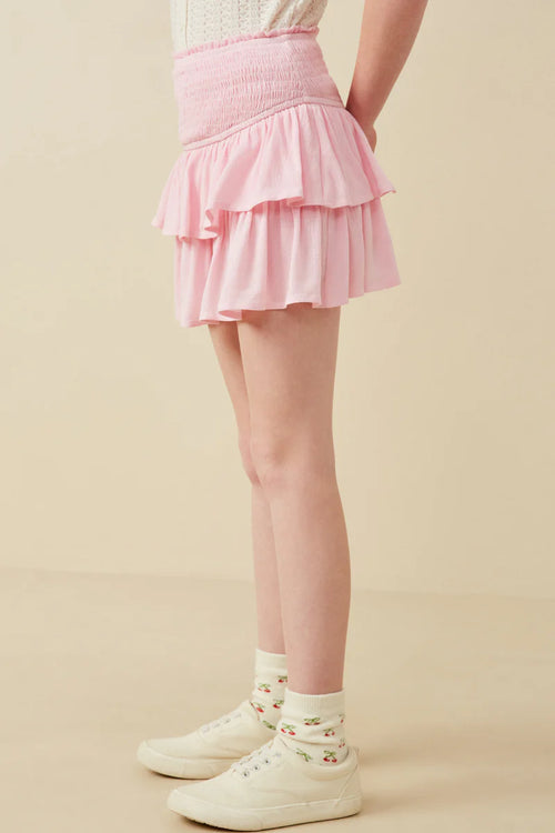 Smocked Ruffle Tiered Mini Skirt - Blush