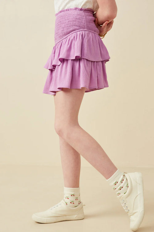 Smocked Ruffle Tiered Mini Skirt - Lavender