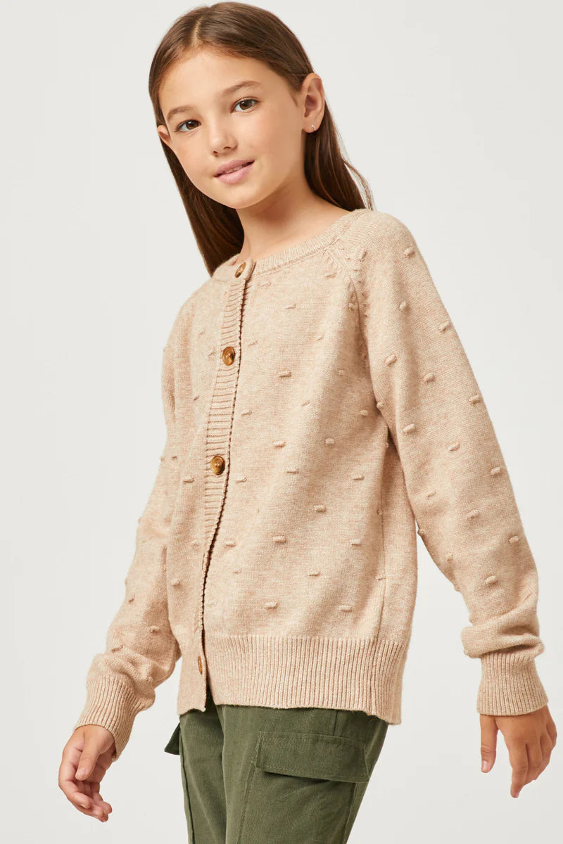 Taupe Swiss Dot Knit Buttoned Cardigan