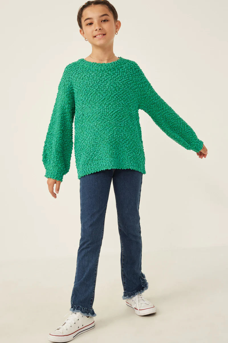 Popcorn Knit Pullover Sweater - Green