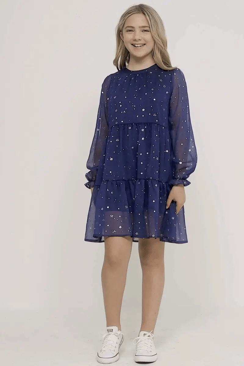 Sheer Foil Star Print Dress