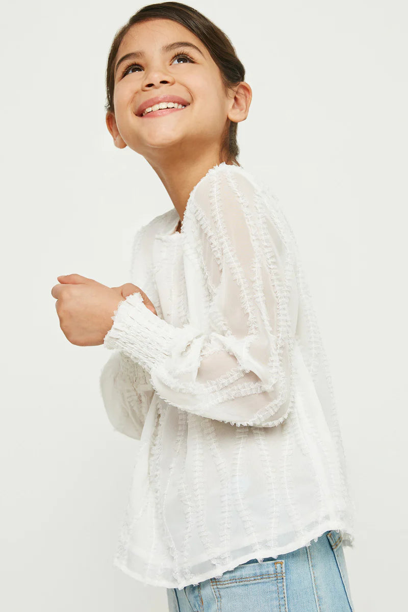 Ivory Textured Sheer Smocked Cuff Top