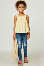 Textured Knit Ruffle Strap Tiered Top