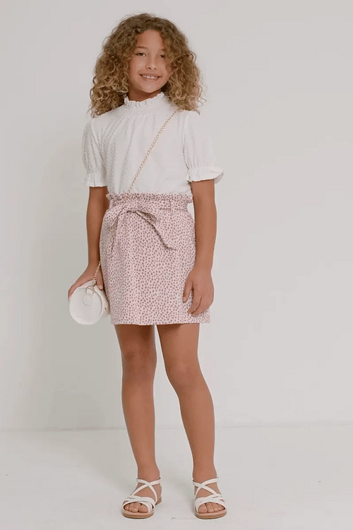 Mauve Animal Spotted Belted French Terry Skirt