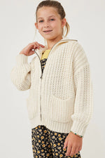 Zip Up Collared Puff Sleeve Knit Jacket