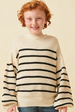Puff Sleeve Striped Popcorn Knit Sweater