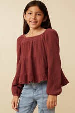 Smock Detailed Textured Washed Peplum Top