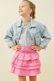 Pink Crochet Trimmed Smocked Layered Skirt