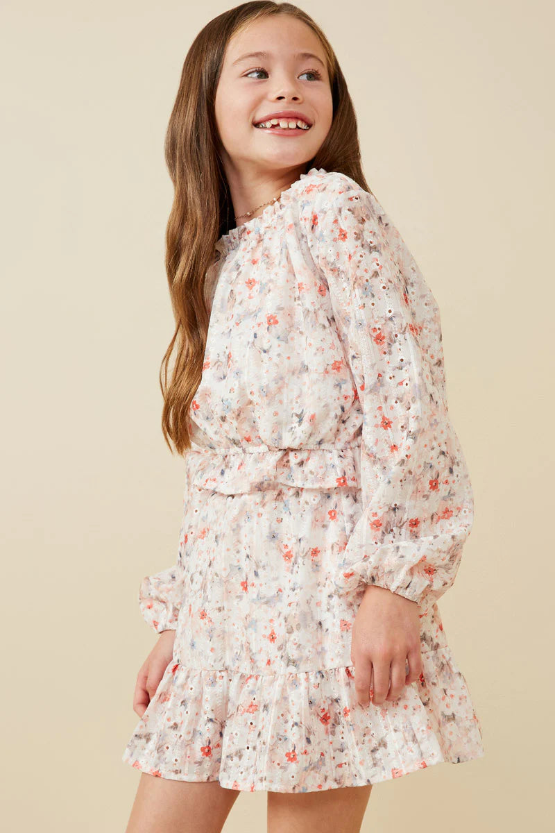 Eyelet Embroidered Floral Cinch Waist Top