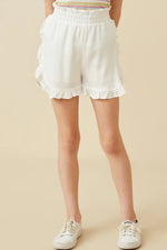 Ruffle Trimmed Elastic Waist Soft Shorts - Off White