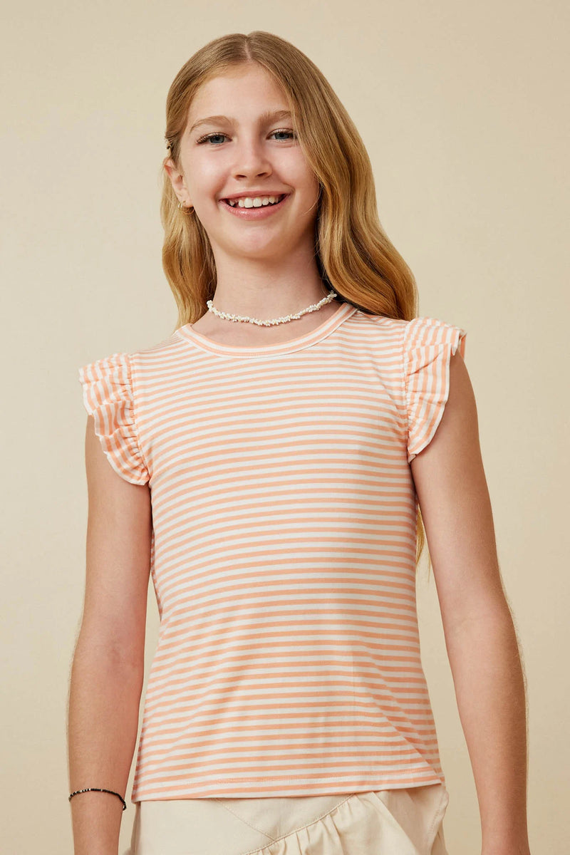 Smocked Ruffle Striped Knit Top