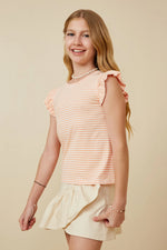 Smocked Ruffle Striped Knit Top