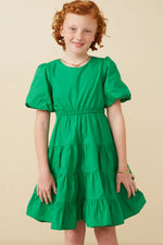 Bow Back Puff Sleeve Poplin Dress - Green