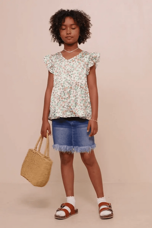 Ditsy Floral Button Down Ruffled Peplum Tank