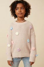 Low Gauge Hand-Made Floral Crochet Sweater - Pink