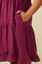 Berry Textured Ruffle Detailed Tiered Dress