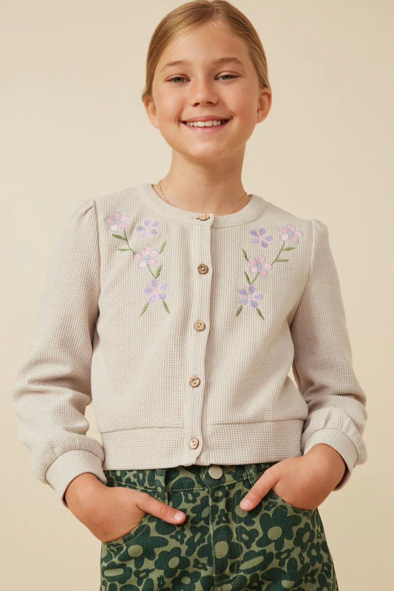 Floral Embroidered Textured Knit Cardigan